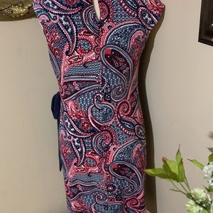 R & K PAISLEY PRINT FAUX WRAP DRESS